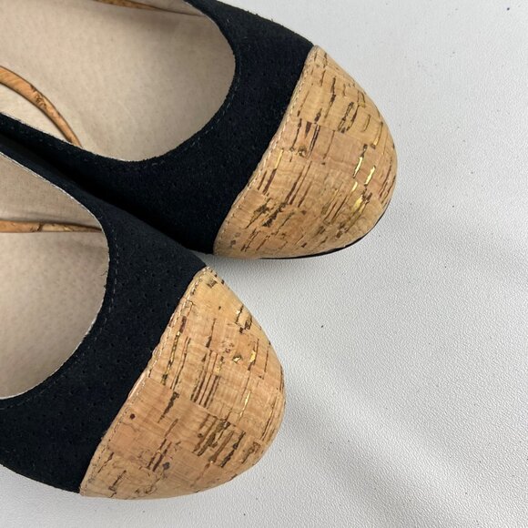 Donald J Pliner Womens Julie Black Suede Ballet Flat Cork Toe Low Wedge size 6.5 - Picture 8 of 15